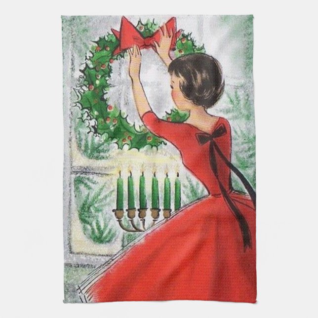 Retro Vintage Weihnachten Lady Küchentuch (Vertikal)