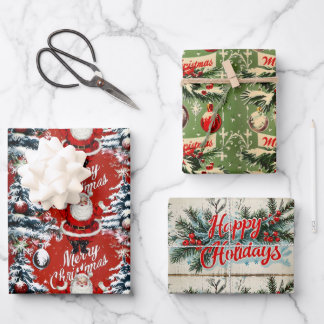 Retro Vintage Weihnachten Mitte des Jahrhunderts Y Geschenkpapier Set