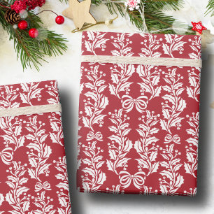Retro-Vintage-Weihnachten Rot-Weiß-Stechpalmen-Gir Geschenkpapier
