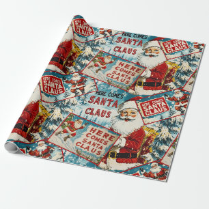 Retro Vintage Weihnachten: Santa Claus kommt Geschenkpapier