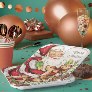 retro-vintage-Weihnachten-Santa-Feiertag Pappteller