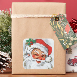 retro-vintage-Weihnachten-Santa-Feiertag Quadratischer Aufkleber