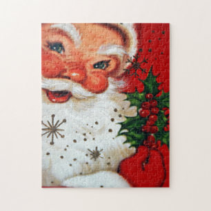 Retro Vintage Weihnachten Santa Festtags-Puzzle Puzzle