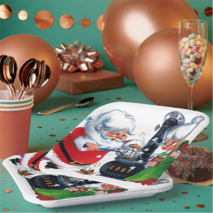 retro vintage Weihnachten Santa Frau Claus Pappteller