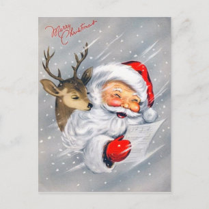Retro Vintage Weihnachten Santa Rentier Postkarte
