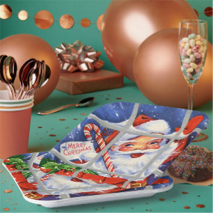retro-vintage-Weihnachten-Santa-Urlaubsparty Pappteller