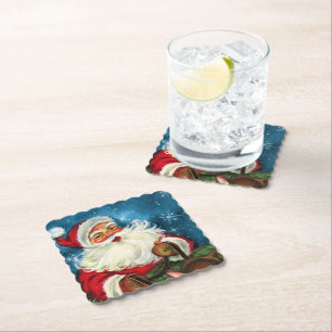 retro-vintage-Weihnachten-Santa-Urlaubsparty Untersetzer