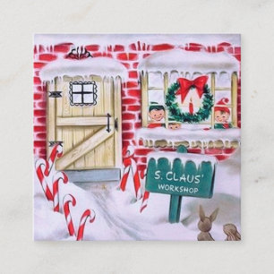 Retro Vintage Weihnachten Santa Werkstatt Quadratische Visitenkarte