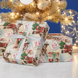 Retro Vintage Weihnachten "Santas großer Tag" Geschenkpapier