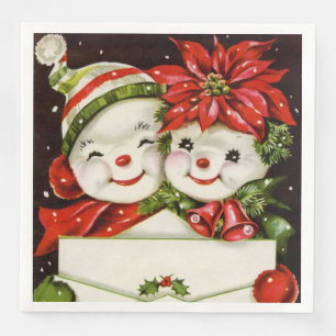 retro vintage Weihnachten Schnee Paar Feiertag Serviette
