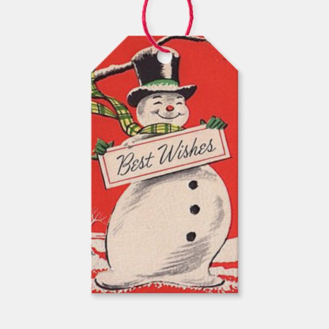 Retro Vintage Weihnachten Snowman Beste Wünsche Geschenkanhänger (Vorderseite)