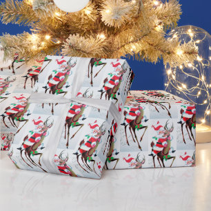 Retro Vintage Weihnachten Weihnachtsmann Rentiere Geschenkpapier