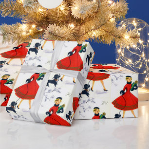 Retro Vintage Weihnachts-Dame Party Packung Geschenkpapier