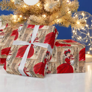Retro Vintage Weihnachts Damen Party Geschenkpapie Geschenkpapier