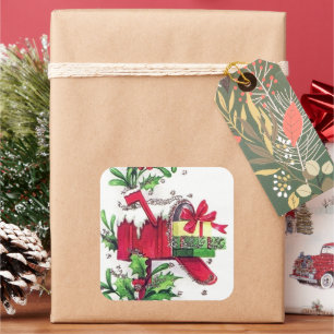 Retro Vintage Weihnachts-Feiertag Briefkastenaufkl Quadratischer Aufkleber