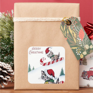 Retro Vintage Weihnachts Feiertag Katzen Aufkleber