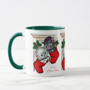 Retro Vintage Weihnachts Feiertag Katzen Tasse