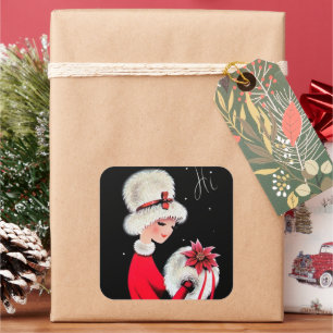 Retro Vintage Weihnachts Feiertags Dame Aufkleber