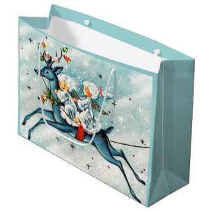 Retro-Vintage-Weihnachts-Feiertags-Engel Große Geschenktüte