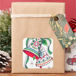 Retro Vintage Weihnachts Feiertagsglocken Aufklebe Quadratischer Aufkleber