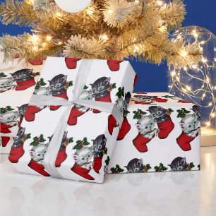 Retro Vintage Weihnachts Katzen Kacheln Geschenkpapier