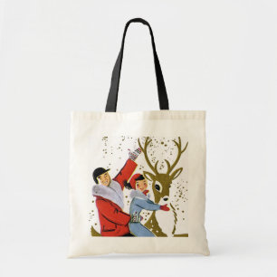 Retro Vintage Weihnachts-Rentier-Fahrt Tragetasche