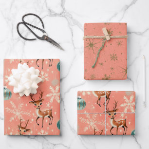 Retro-Vintage-Weihnachts-Rentier II-Geschenkpapier Geschenkpapier Set