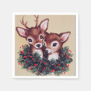 retro-vintage-Weihnachts-Rentiere Feiertag Serviette