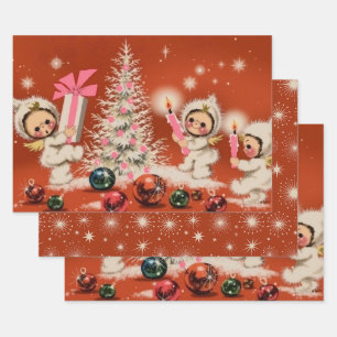 Retro Vintage Weihnachts-Schneebabys Geschenkpapier Set
