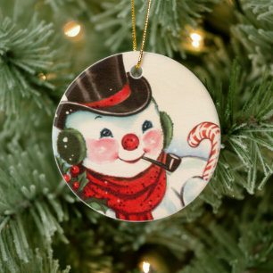 retro-vintage-Weihnachts-Schneemann-Feiertag Keramik Ornament