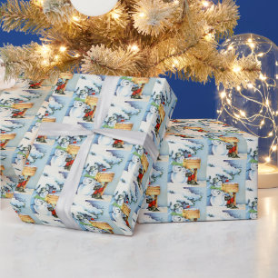 retro-vintage-Weihnachts-Schneemann-gefliesste Par Geschenkpapier