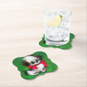 Retro Vintage Weihnachts-Welpen-Party-Papierunters Untersetzer