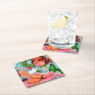 Retro Vintage Weihnachtsbäckerin Untersetzer