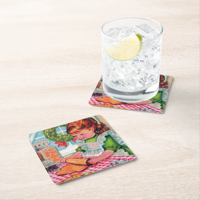 Retro Vintage Weihnachtsbäckerin Untersetzer (Vor Ort)