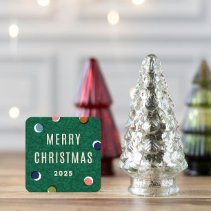 Retro Vintage Weihnachtsbaum Farbige Punkte Aufkle Quadratischer Aufkleber
