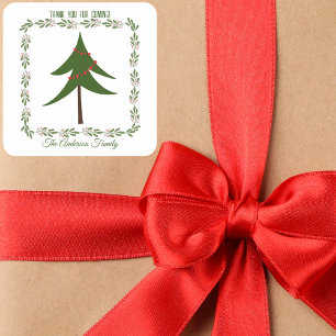 Retro-Vintage-Weihnachtsbaum & -Kranz Familienname Quadratischer Aufkleber