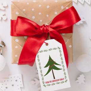 Retro Vintage Weihnachtsbaum & Name der Familie Geschenkanhänger