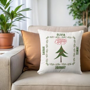 Retro Vintage Weihnachtsbaum & Name der Familie Kissen