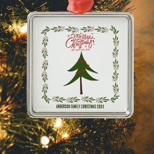 Retro Vintage Weihnachtsbaum & Name der Familie Ornament Aus Metall