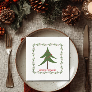 Retro Vintage Weihnachtsbaum & Name der Familie Serviette