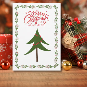 Retro Vintage Weihnachtsbaum und Kranz Minimalist