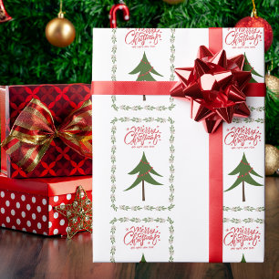 Retro Vintage Weihnachtsbaum und Kranz Minimalist Geschenkpapier