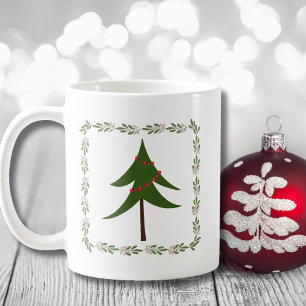 Retro Vintage Weihnachtsbaum und Kranz Minimalist Kaffeetasse