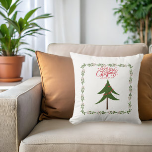 Retro Vintage Weihnachtsbaum und Kranz Minimalist Kissen