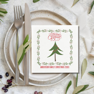 Retro Vintage Weihnachtsbaum und Kranz Minimalist Serviette
