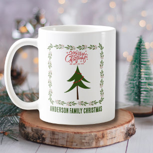 Retro Vintage Weihnachtsbaum und Kranz Minimalisti Kaffeetasse