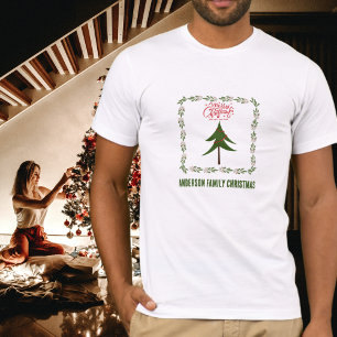 Retro Vintage Weihnachtsbaum und Kranz Minimalisti T-Shirt