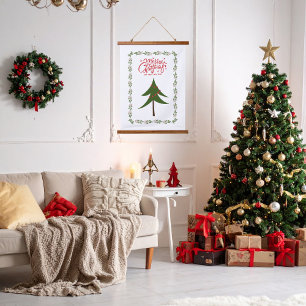 Retro Vintage Weihnachtsbaum und Kranz Minimalisti Wandteppich Mit Holzrahmen
