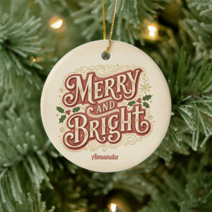 Retro-Vintage-Weihnachtsbaumkugeln 'Merry and Brig Keramik Ornament