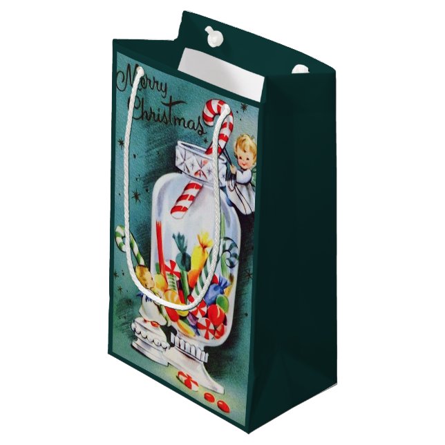 Retro Vintage Weihnachtsbonbons Angels Kleine Geschenktüte (Vorderseite Schrägansicht)